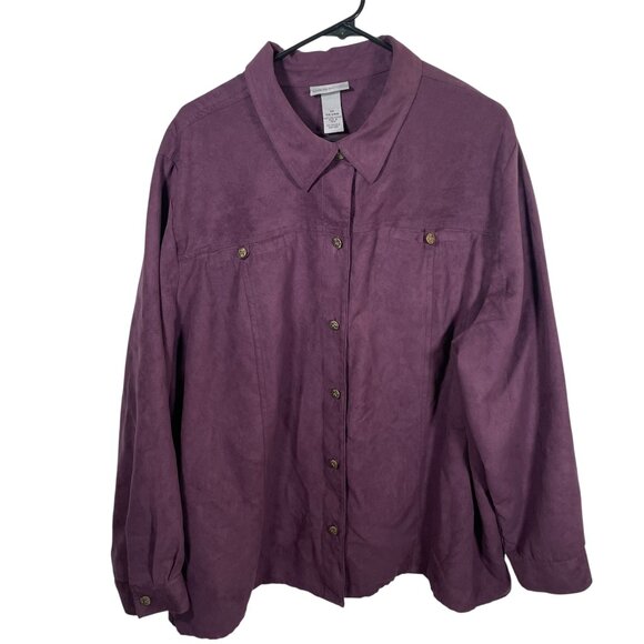 Liz & Me for Catherines Button Shirt Blouse 3X Faux Suede Button Up L/S Purple - Picture 1 of 6
